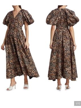 Acler Brown Floral Puff-Sleeve Maxi Dress